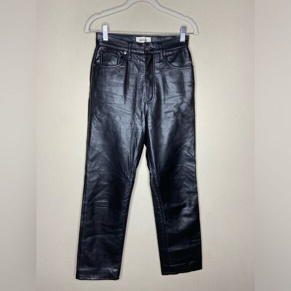 Agolde 90’s Leather Pinch Waist Black Pants Recycled Straight Leg Size 24 - Picture 10 of 13